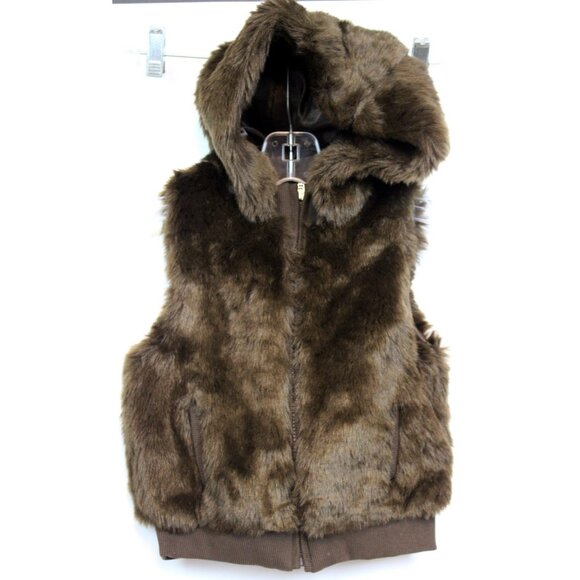 NWT 2008 Gymboree Winter Snowflake Brown Faux Fur Sleeves Jacket Vest Hood Zip S - Picture 1 of 11